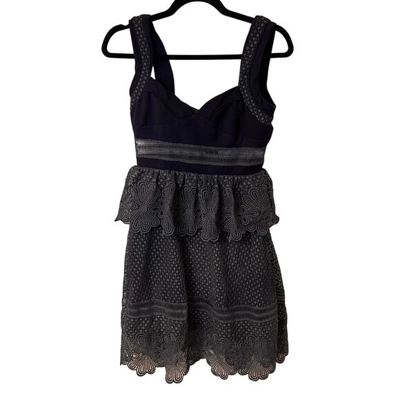 Self-Portrait Dark Blue Natalia Tiered Lace Dress Size 6 - Picture 1 of 8